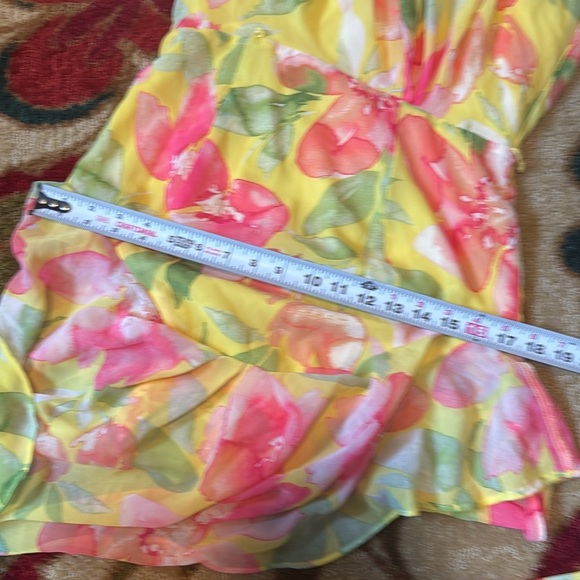 Eliza J Womens Watercolor Floral Hi Lo Hem Dress Sz 4 Yellow & Pink Halter - Picture 10 of 11